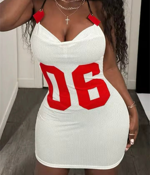 Women Sexy Halter Sleeveless Number Jersey Dress