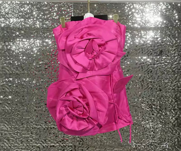 Women Sexy Strapless Flower Short Dress