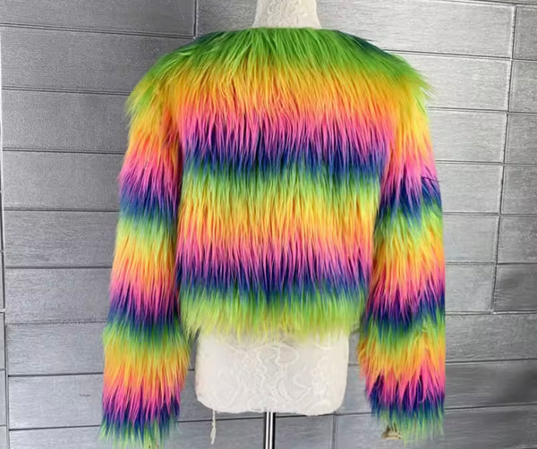 Women Multicolored Fashion Faux Fur Short/Long Jacket