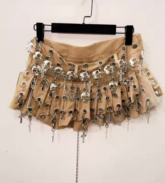 Women Fashion Skull Gothic Pleated Short Skirt