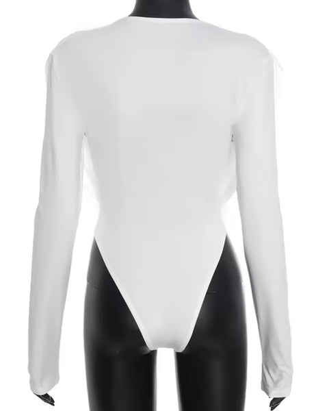 Women Sexy Fashion Draped Full Sleeve Bodysuit Top