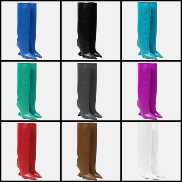 Women Pointed Toe Platform Fashion Faux Leather Knee High Boots