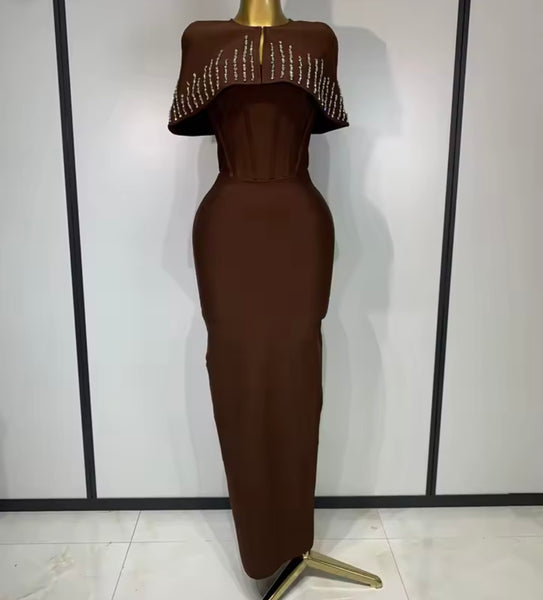 Women Sexy Crystal Shawl Strapless Maxi Dress