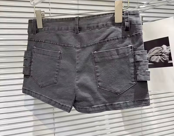 Women Fashion Buckled Denim Wrap Shorts