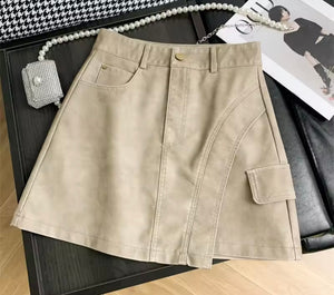 Women Fashion Color PU Leather Skirt