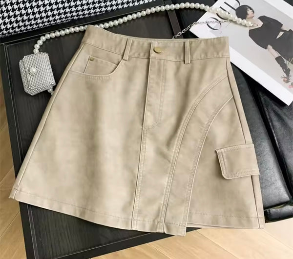 Women Fashion Color PU Leather Skirt