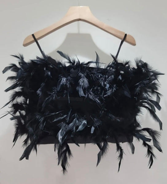 Women Sexy Fashion Feather Crop Top