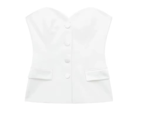 Women Sexy Strapless Button Up Two Piece Wrap Short Set