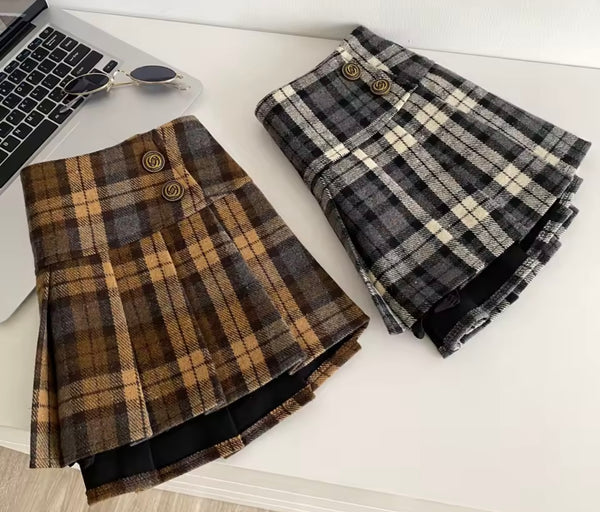 Women Sexy Fashion Color Plaid Pleated Skirt