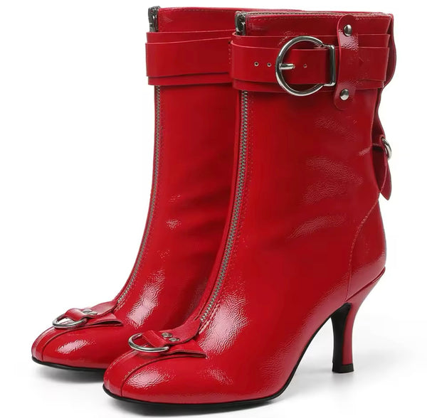 Women Color Fashion Buckled Zipper Ankle Boots