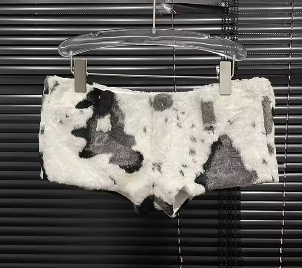 Women Fashion Animal Print Faux Fur Mini Shorts