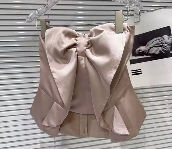 Women Fashion Strapless Bow Satin Tube Top