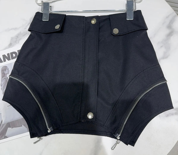 Women Sexy Fashion Black Zipper Button Short Skirt