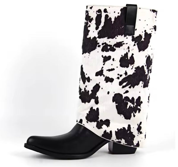 Women Fashion B&W Animal Print Western Boots