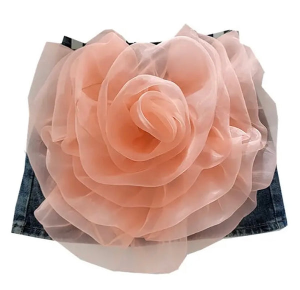 Women Fashion Tulle Floral Denim Skirt