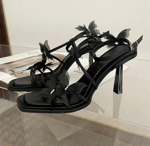 Women Fashion Bling Butterfly High Heel Ankle Strap Sandals