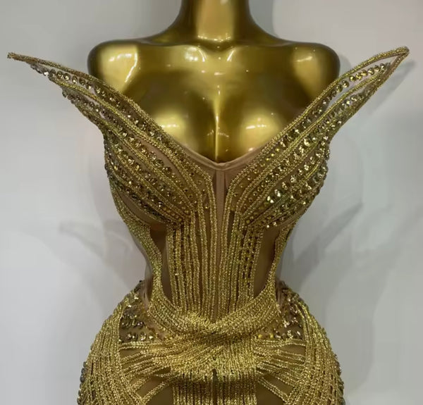 Women Sexy Strapless Rhinestone Mesh Lace Up Dress