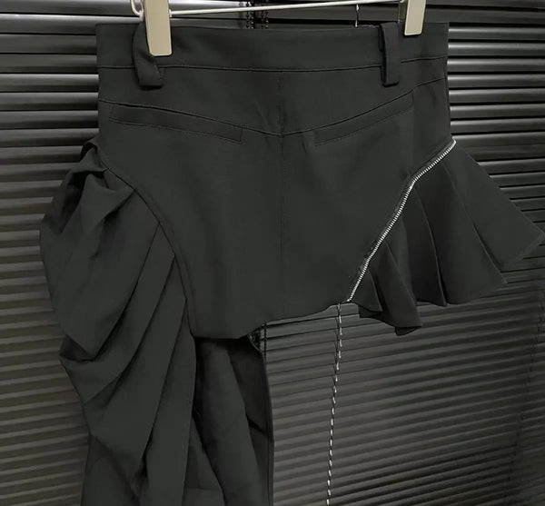 Women Sexy Fashion Zipper Pleated Asymmetrical Skirt