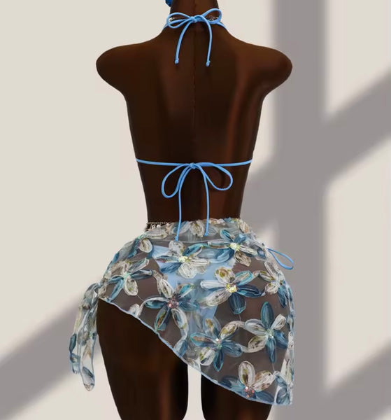 Women Sexy Floral Bikini Mesh Cover Up Set