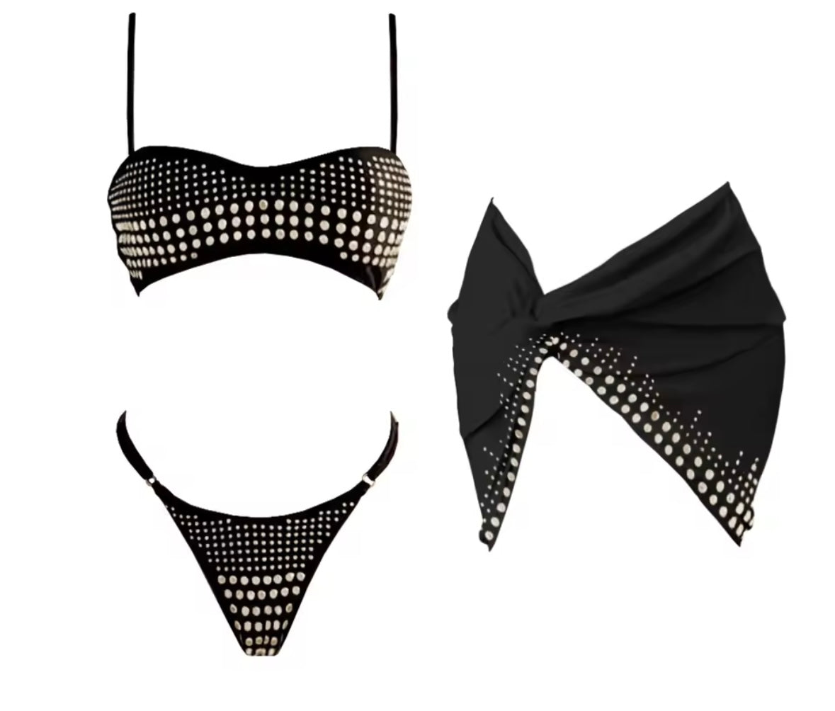 Women Sexy Color Rivet Bikini Cover Up Set