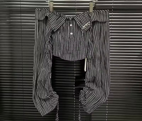 Women Fashion Off The Shoulder Full Sleeve Striped Two Piece Skirt Set