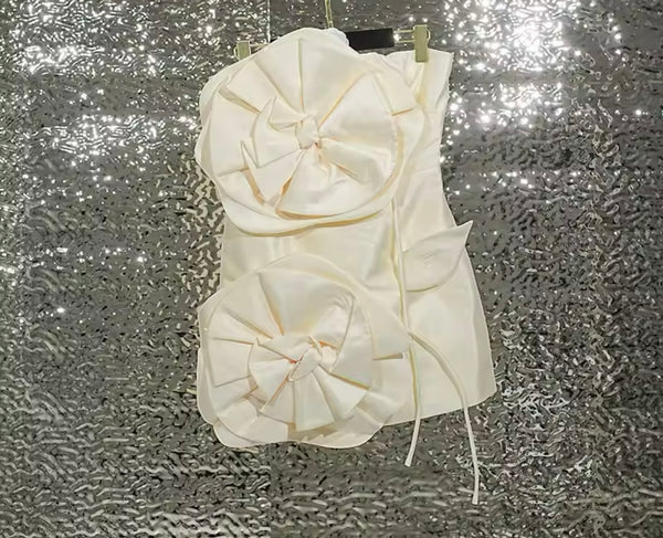 Women Sexy Strapless Flower Short Dress