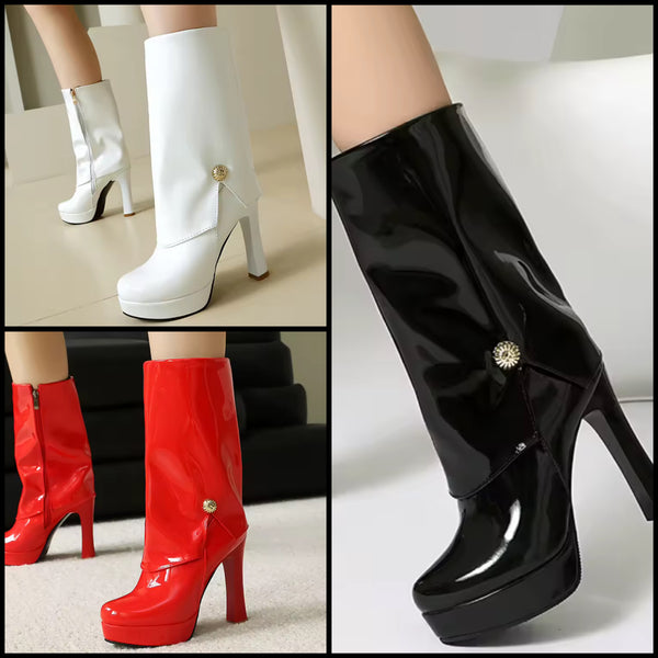 Women Fashion Color Patent Leather Platform High Heel Boots