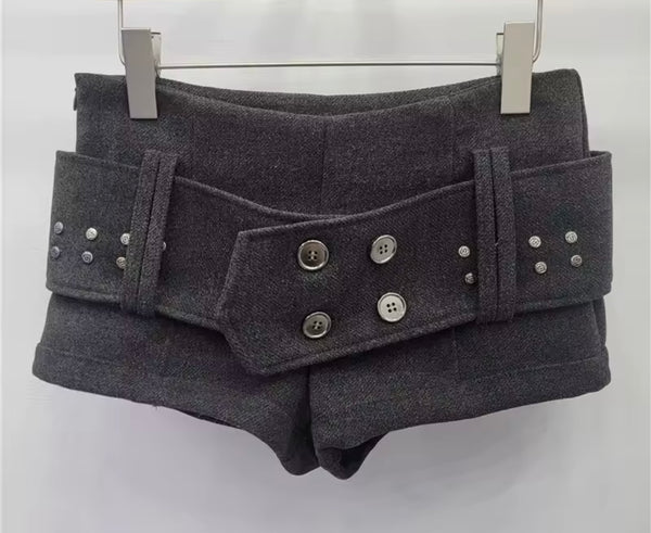 Women Sexy Fashion Rivet Belted Shorts