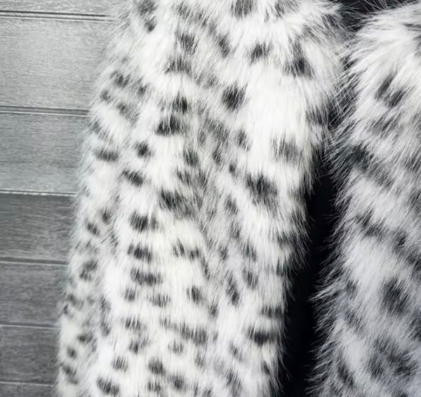 Women Fashion B&W Polka Dot Faux Fur Jacket