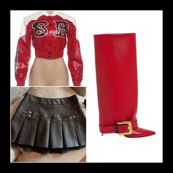Women Sexy Fashion Faux Leather Pleated Skirt