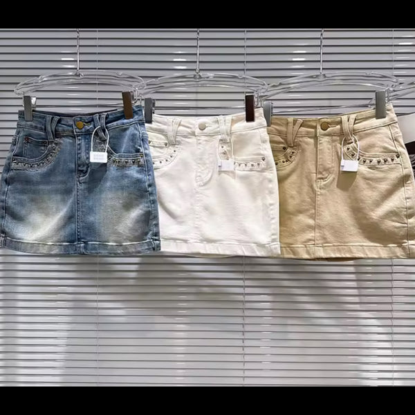 Women Sexy Fashion Rivet Denim Skirt