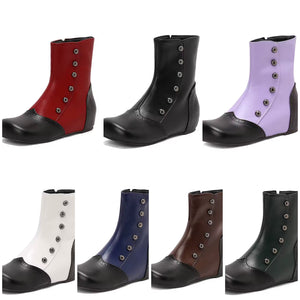 Women Color Patchwork Rivet Fashion Flat Ankle Boots