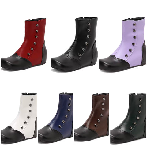 Women Color Patchwork Rivet Fashion Flat Ankle Boots