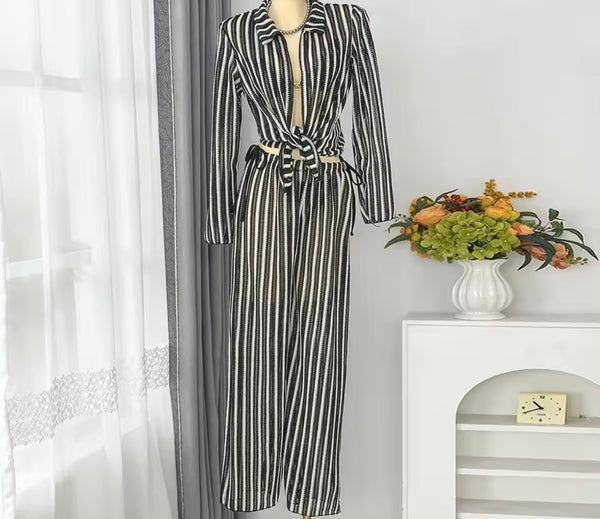 Women Sexy Color Striped Bikini Cover Up Set