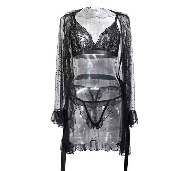 Women Sexy Lace Three Piece Lingerie Set