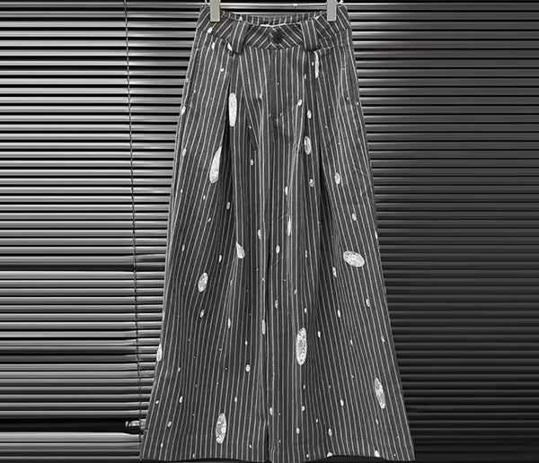 Women Gray Pinstriped Lace Patchwork Fashion Pants