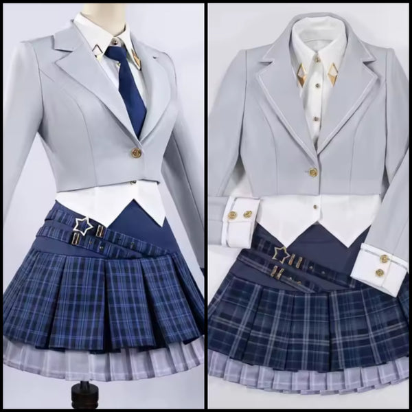 Women Fashion Plaid Three Piece Pleated Skirt Set