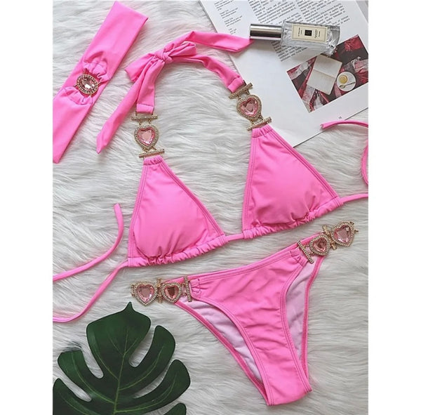 Women Sexy Bling Heart Bikini Swimsuit