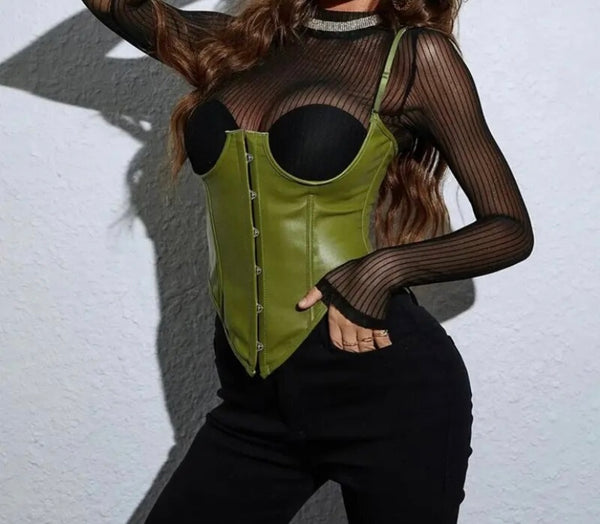 Women Sexy Fashion Faux Leather Corset Top