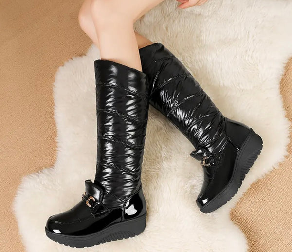 Women Fashion Round Toe Buckled Platform Knee High Boots