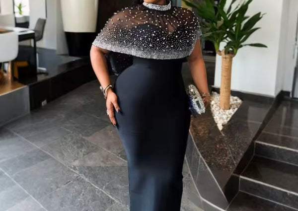 Women Bling Pearl Sleeveless Sexy Maxi Dress