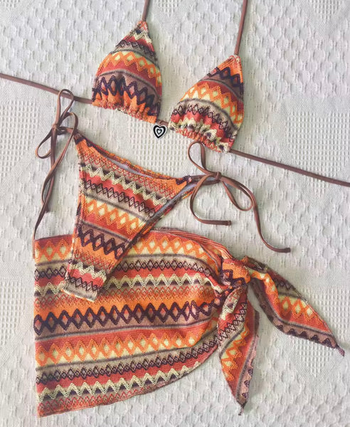 Women Sexy Multicolored Print Halter Bikini Cover Up Set