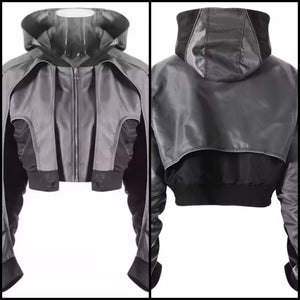 Women Fashion Color Patchwork Zip Up Hooded Jacket