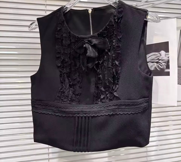 Women Sleeveless Ruffled Solid Color Two Piece Sexy Skirt Set