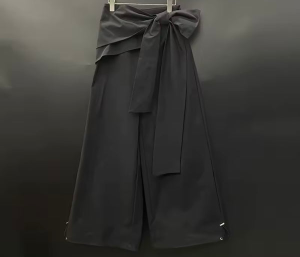 Women Color Fashion Bow Wide Leg Pants