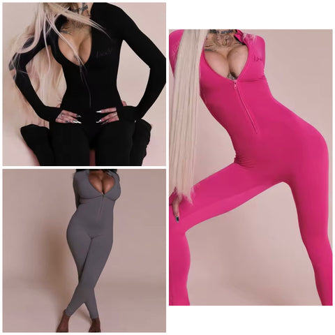 Women Zip Up Letter Print Full Sleeve Fashion Jumpsuit