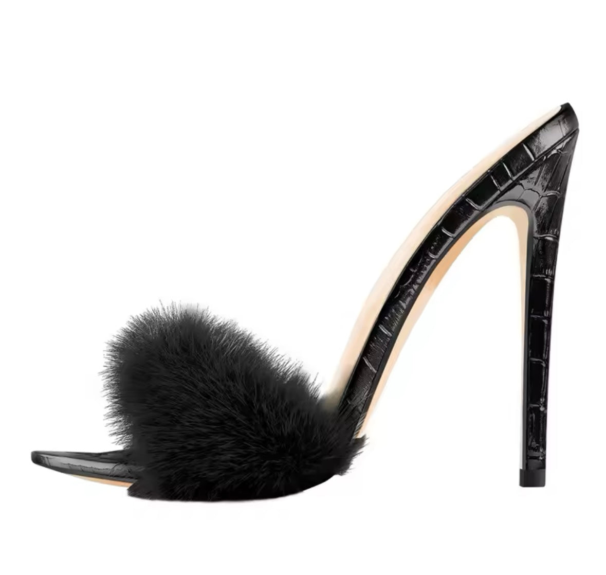 Women Color Open Pointed Toe Fashion Faux Fur High Heel Sandals