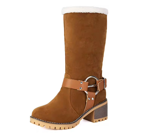 Women Fashion Color Suede Warm Furry Metal Ring Boots