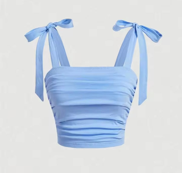 Women Color Tie Up Sleeveless Fashion Crop Top