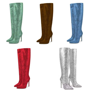 Women Color High Heel Fashion Knee High Boots